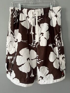 Tony Hawk Brown and White Floral Swim Board Shorts